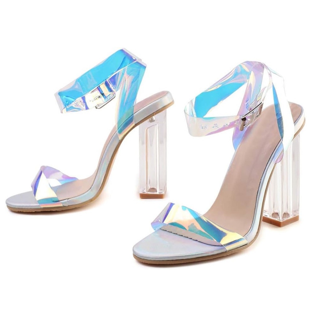 BOJIN - Open Toe Clear Platform Chunky Heel Sandal | Size: 9 | New Without Box